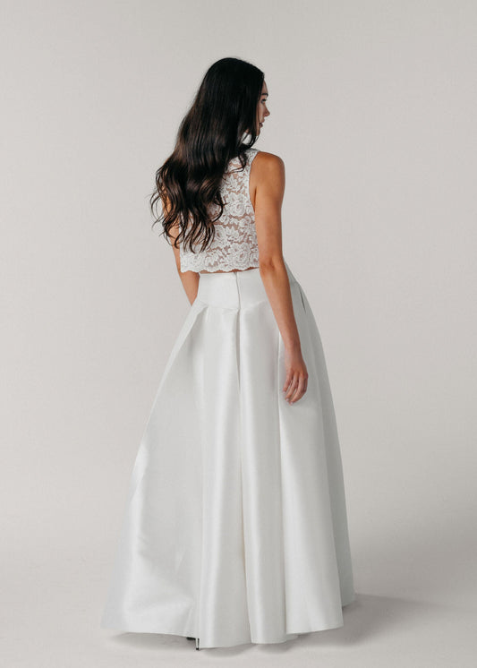 Samantha Wood Fashion Designer Bridal Collection Pleated Maxi Skirt with High Slit and Pockets Back View